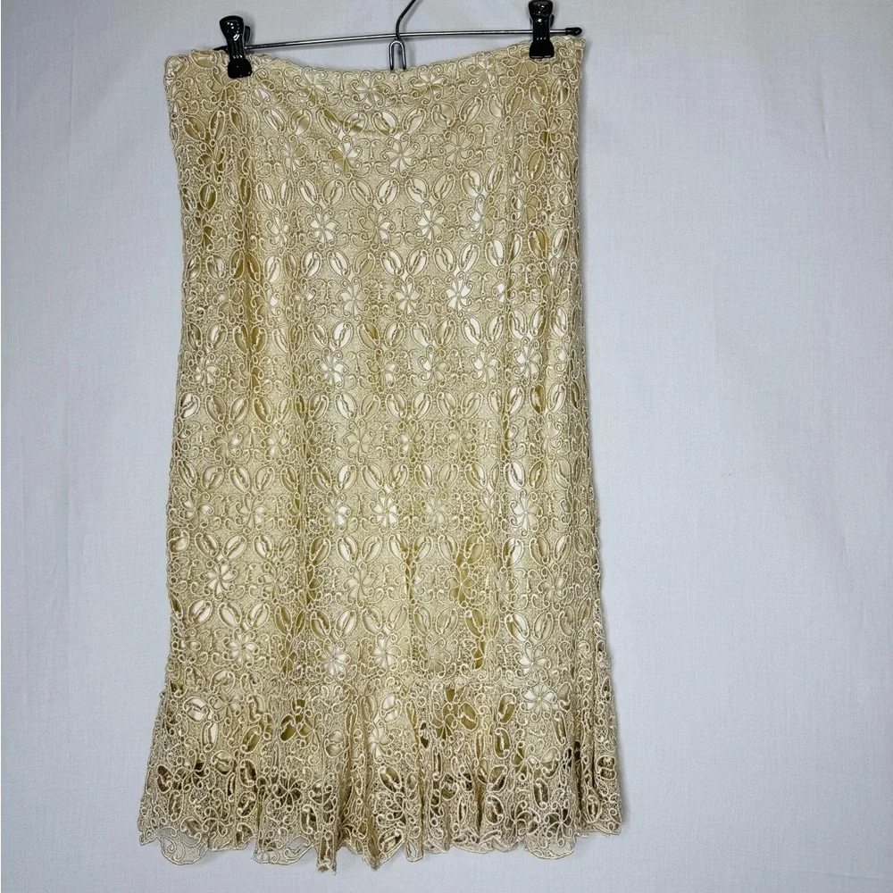 Lafayette Women Lace Overlay Skirt Sz 8 Coquette Ethereal Whimsical Boho Cottage